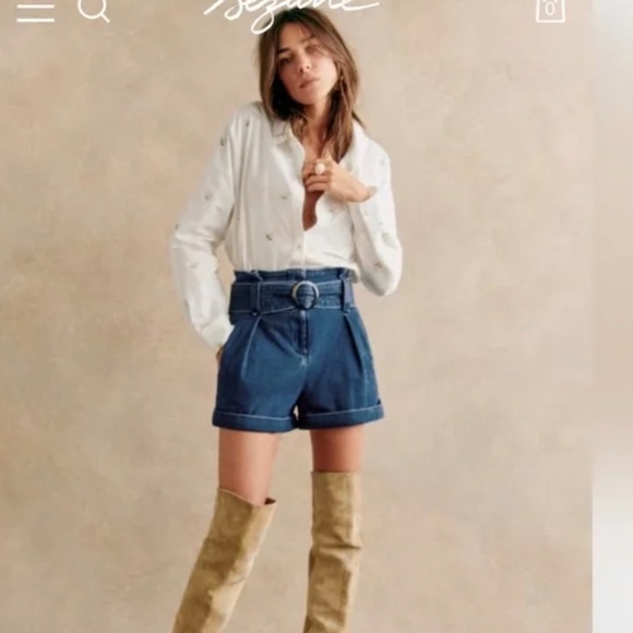 Sezane Blue High-Waisted Denim Shorts - Picture 6 of 6